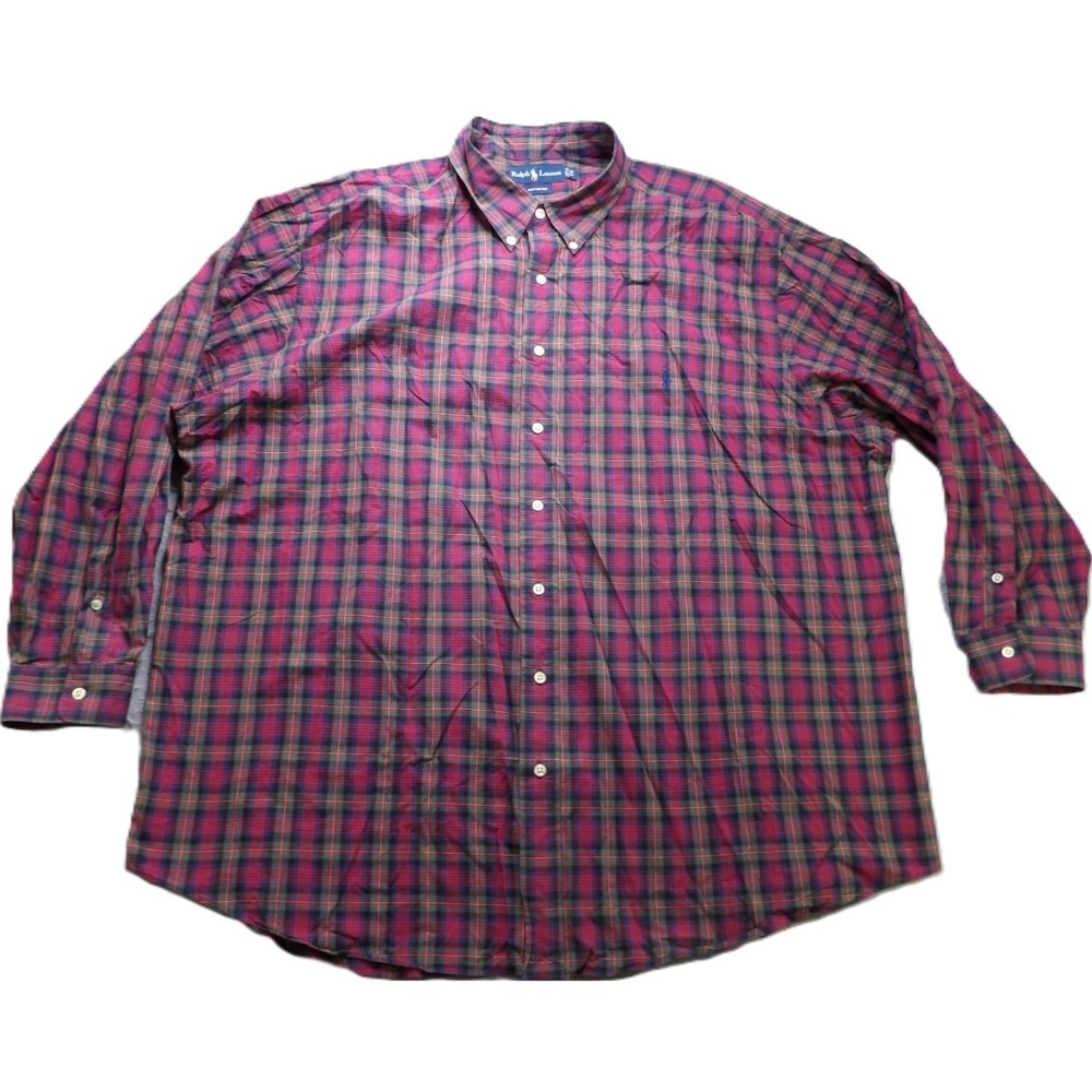 VTG 90s Ralph Lauren Plaid Button Down Shirt Men 3X Big Long Sleeves Multicolor